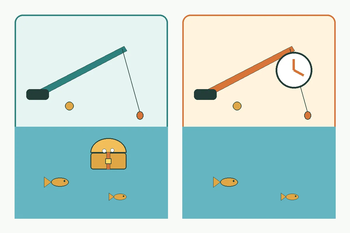 Editorial comparison of a treasure fishing rod and a fast-bite fishing rod in Minecraft